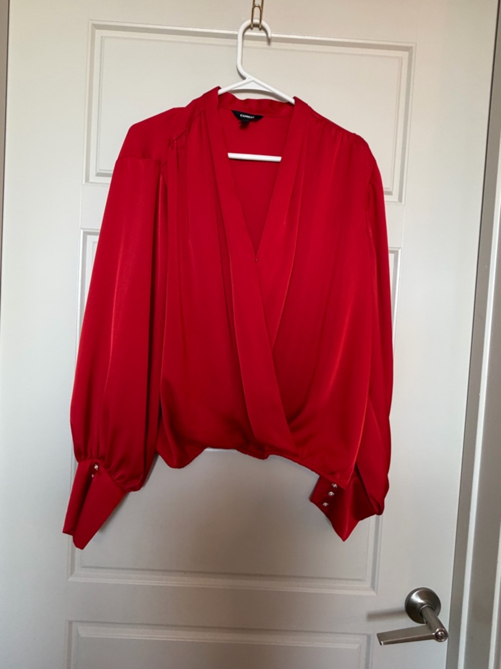 Express Red Draped Wrap-Front Blouse
